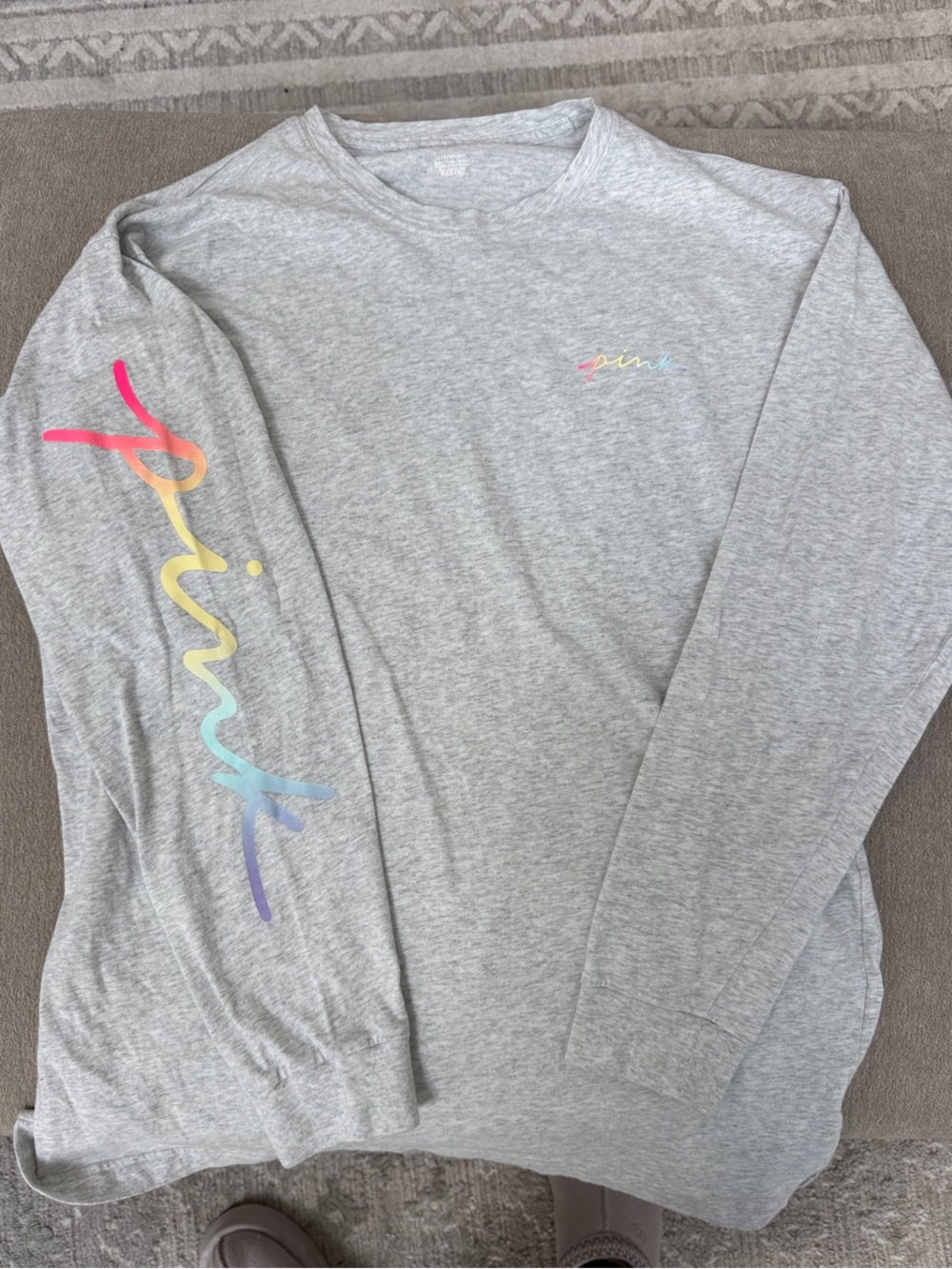 PINK Victoria's Secret Heather Gray Tee with White Logo